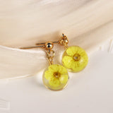 Push Back Drop Earring | Dry White Flower Long Earrings | Yellow Floral Dangle | Real Dried Flower Yellow Flower Drop Earring | Long Earring