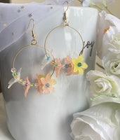 Flower dainty Earring | Handmade Circle Floral Earrings | Gift for Her | Dangle Earrings | Korea Jewelry for Mom| Gold | Spring Earrings